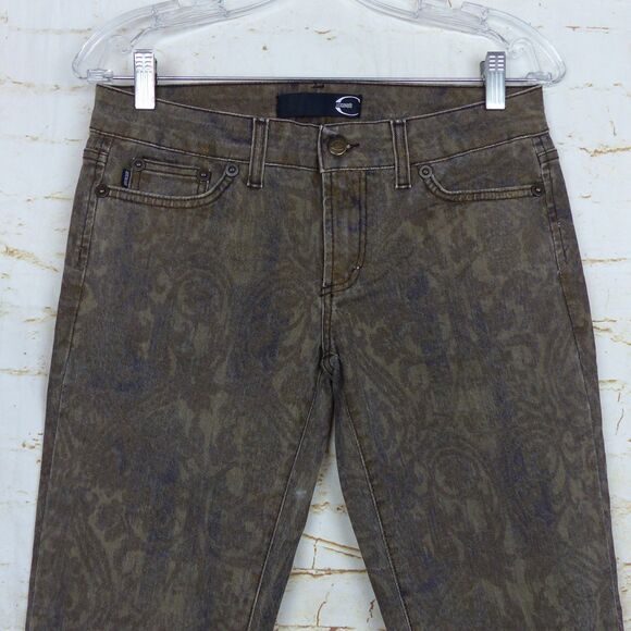 Just Cavalli Jeans Y2K Women 29 Brown Baroque Paisley Print Stretch Skinny Italy - Picture 3 of 15